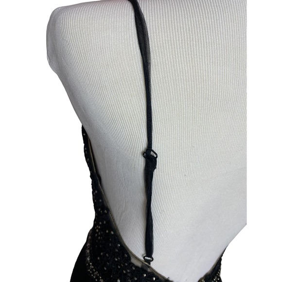 Faviana Long Black Chiffon Dress with Beaded Top Sz 4 - Picture 9 of 11